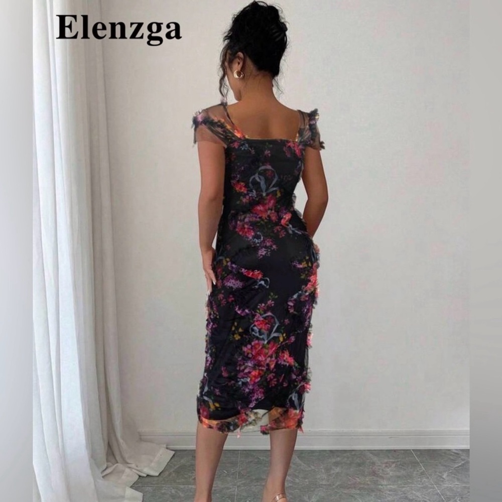 EUC Elenzga Black Floral Women's Midi Dress - Picture 4 of 5